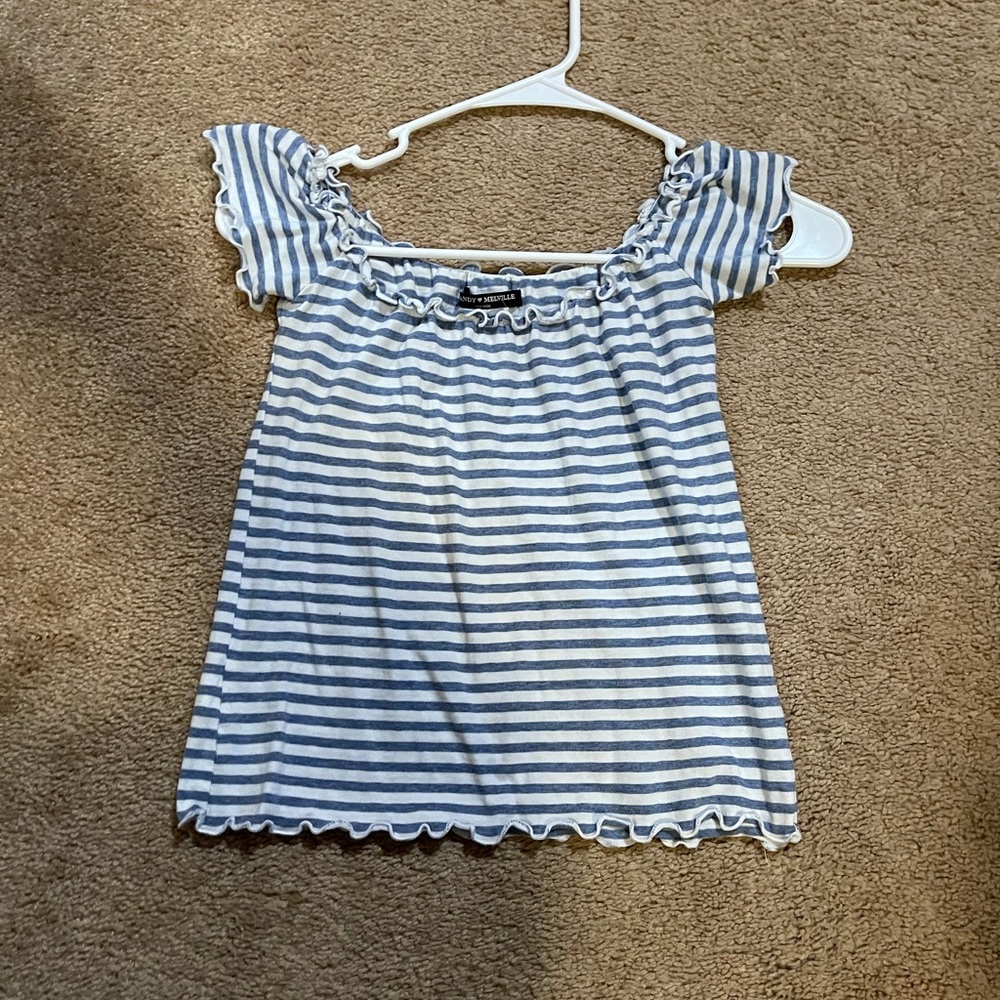 Blue and white stripped off the shoulder top
